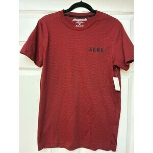 Aeropostale Men's Medium Red Black Stripe Crewneck T-Shirt Logo NWT